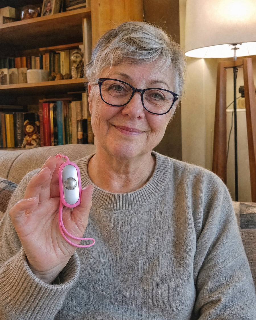 Frau auf dem Sofa zeigt den Ruheanker