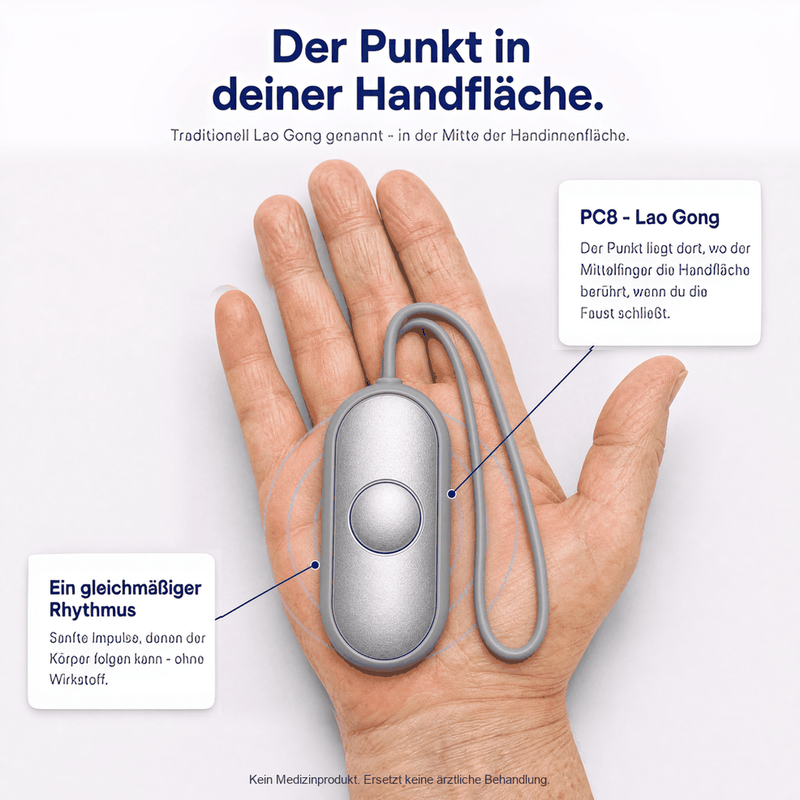 Der Ruheanker liegt auf dem Punkt in der Handfläche