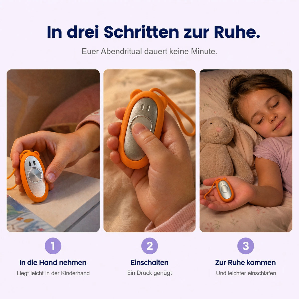 Ruheanker Kids in drei Schritten: in die Hand nehmen, einschalten, zur Ruhe kommen