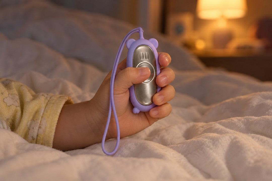 Kinderhand h&auml;lt den Ruheanker Kids im Bett